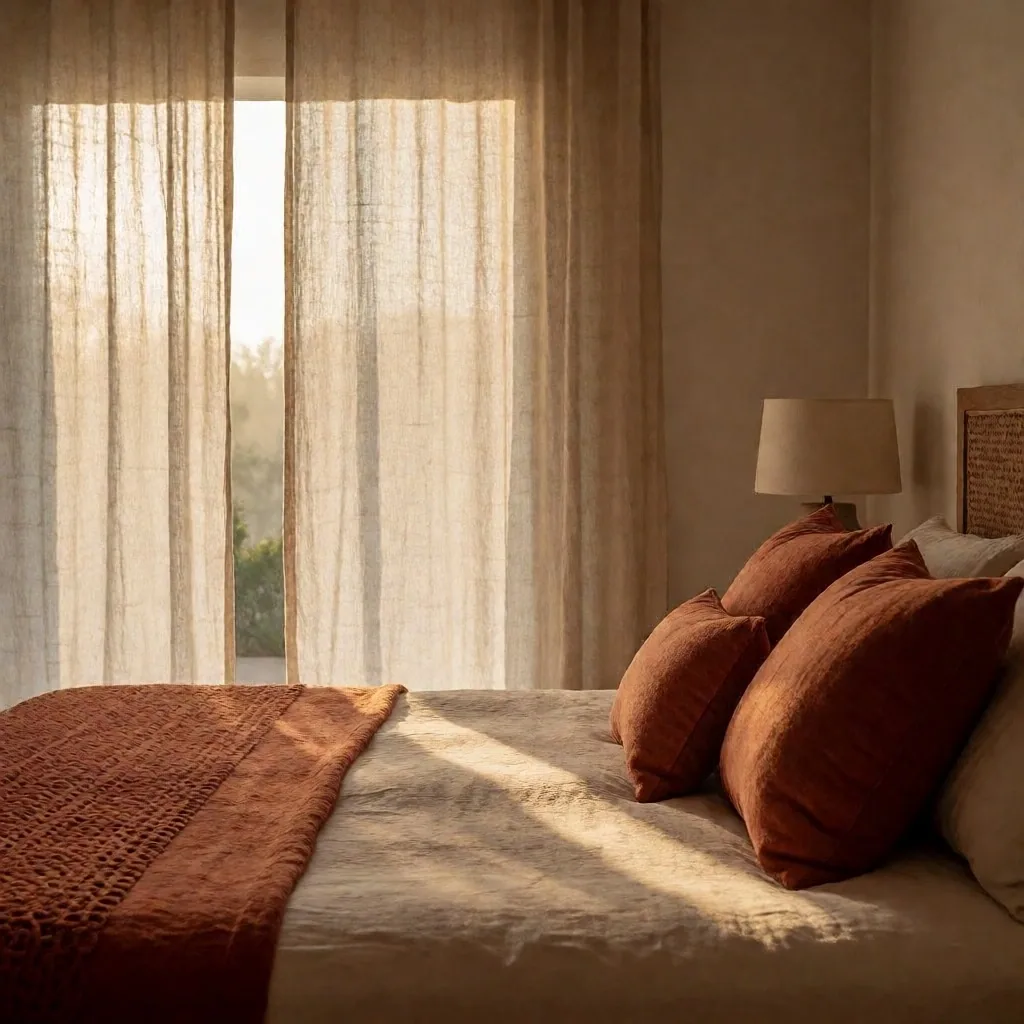 Dormitorio tranquilo al amanecer con luz natural suave
