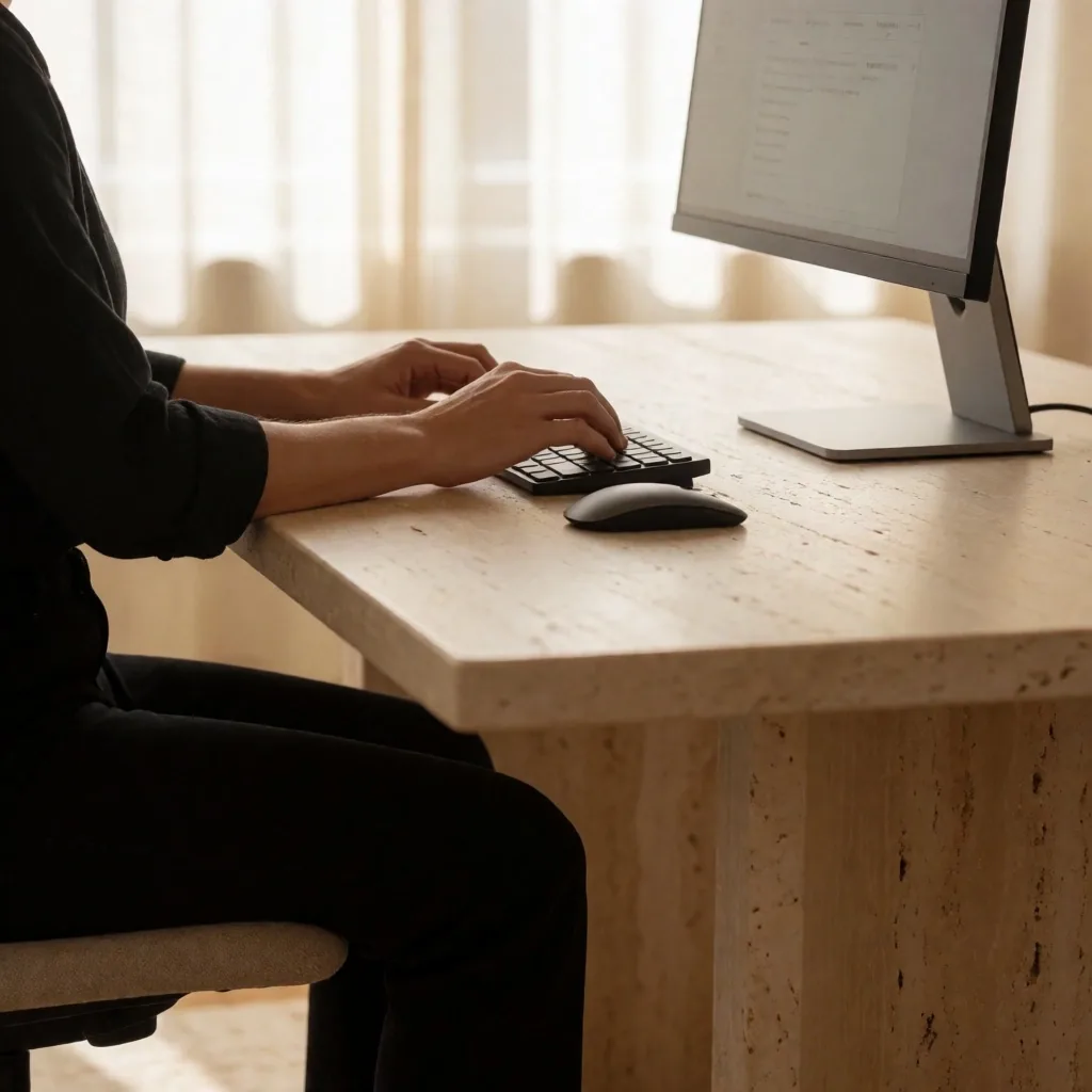 Persona trabajando frente a pantalla con iluminación adecuada