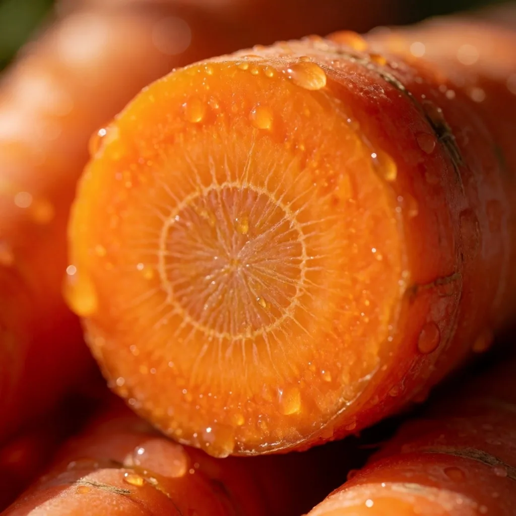 Sección de zanahoria fresca mostrando pigmento natural naranja intenso