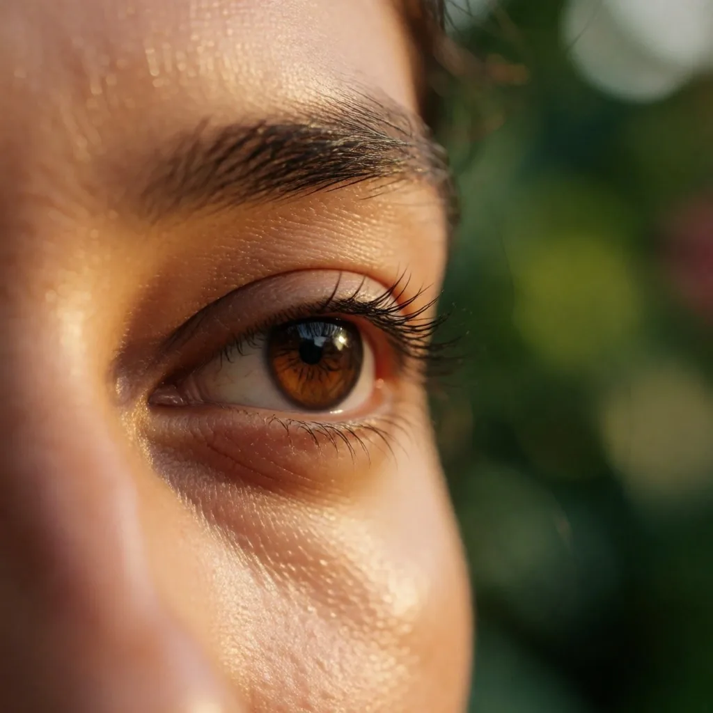 Ojo saludable en luz natural cálida