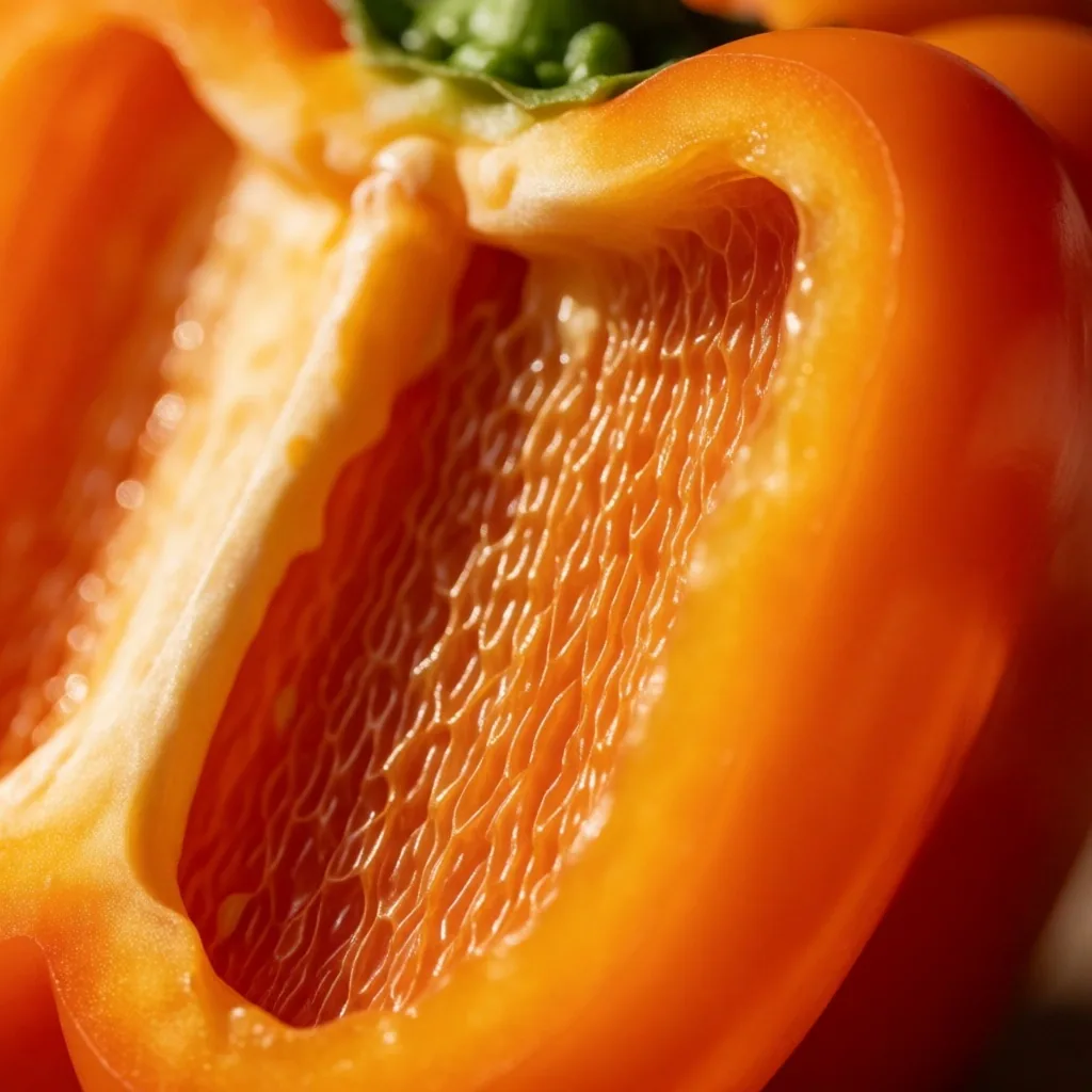 Pigmento natural intenso — textura orgánica de pimiento naranja