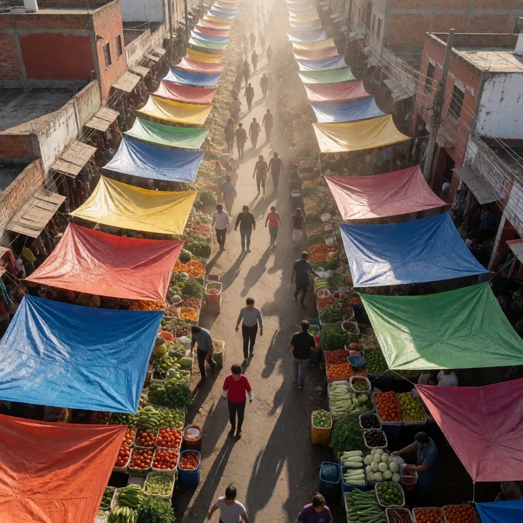 Vista de un mercado urbano en México bajo la luz del mediodía